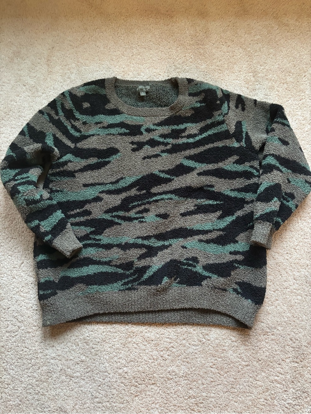 Barefoot Dreams Cozychic Green & Black Camouflage Crewneck Sweater - Women